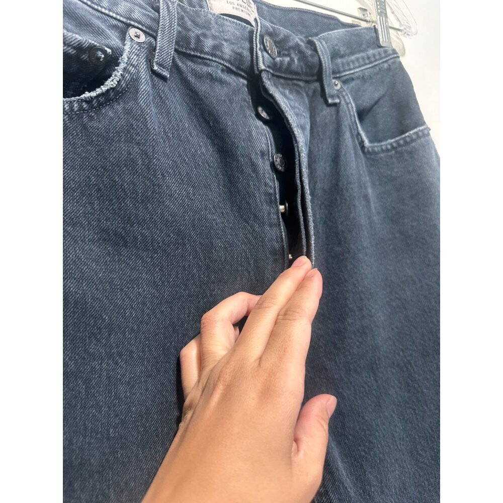 Agolde High Rise Straigt Leg Jeans Womens 28 Black Dark  Wash Button Fly Ankle - Picture 12 of 16